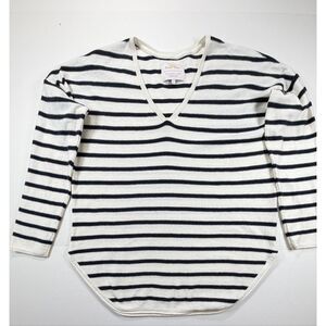 Part Two Copenhagen Stripe V Neck Sweater L Blue White Knit Tunic Cashmere Blend